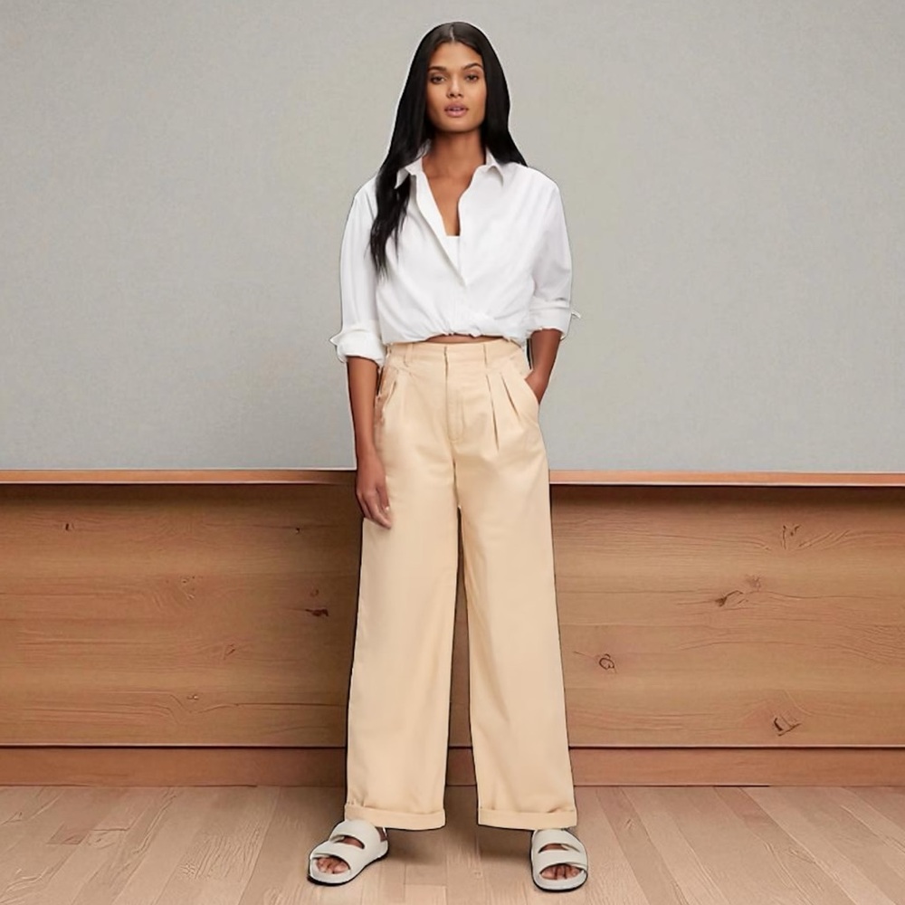 GAP High Rise Pleated Wide Leg Twill Pant |Khaki Sand | Size 12 | Style # 815871